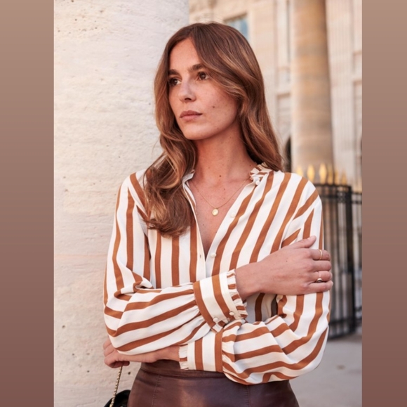 Sezane Tops - SÉZANE Cuzco Shirt in Ecru Beige Stripes Color Size 36